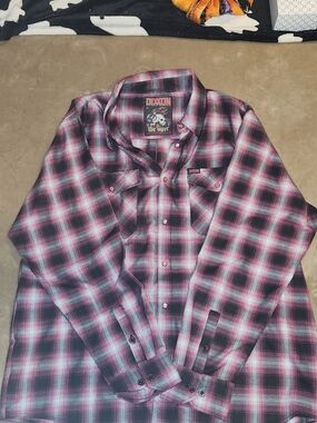 DIXXON "The Viper" Black and Pink Plaid Button-Down Shirt